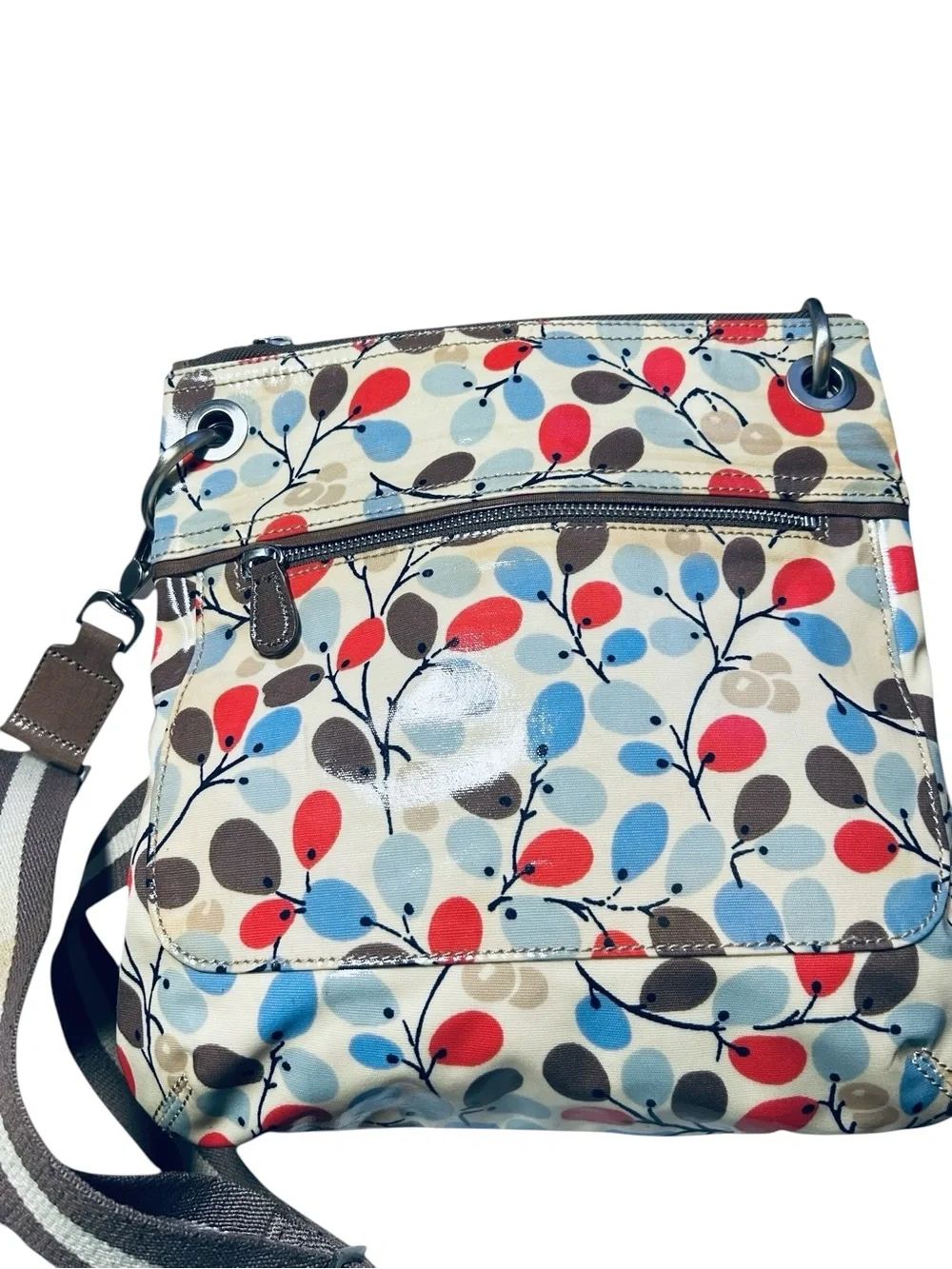 Boden Floral Crossbody Bag Oilcloth Coated Canvas Messenger Adjustable Strap